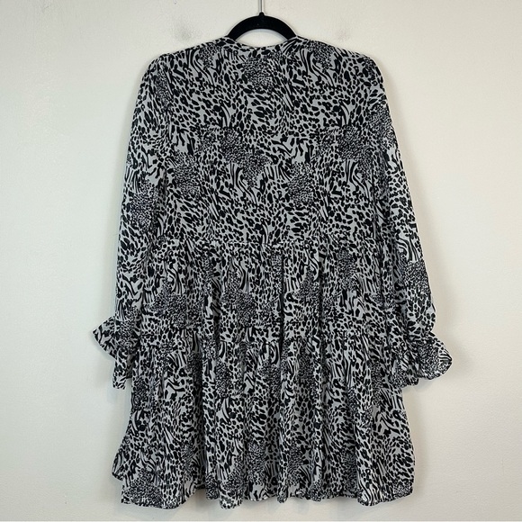 Elan | Black and White Animal Print Long Sleeve Tiered Mini Dress Small NWT - Picture 5 of 6